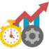 A gear with a warning symbol, indicating inefficiency in automated processes.