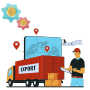 AI-powered supply chain management illustration featuring demand 
													prediction, improvement suggestions, and a digital twin for testing strategies.