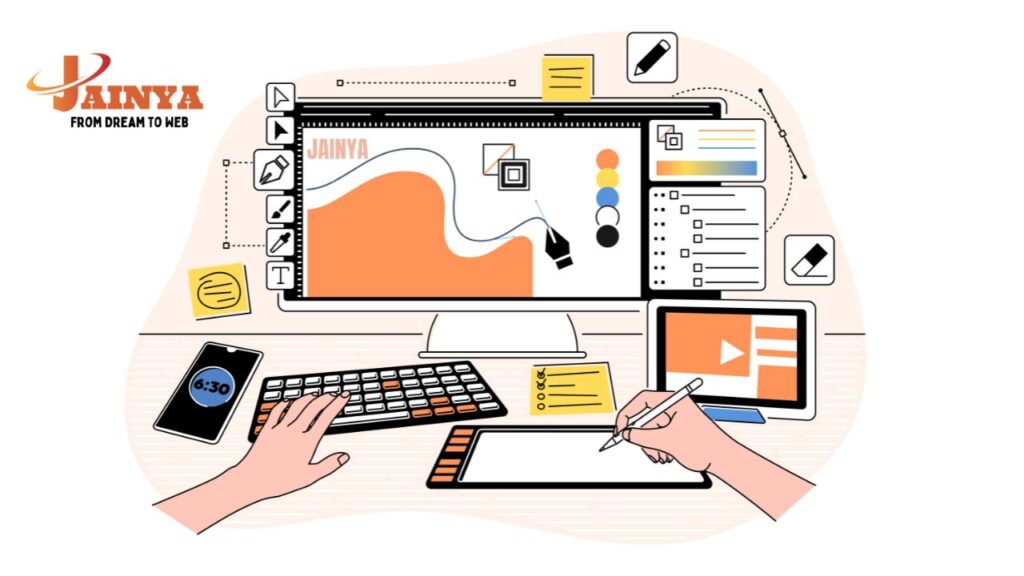 Graphic illustrating current trends and technologies in custom website development for 2024.