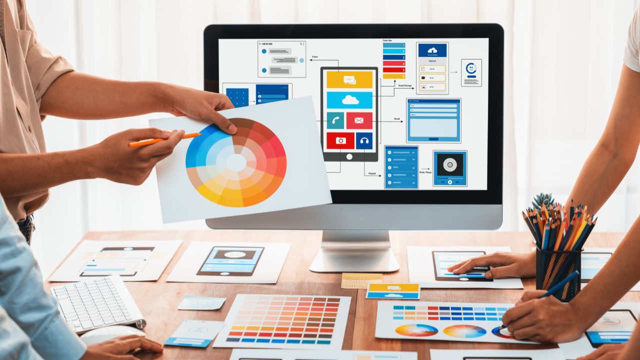 Infographic showing key aspects of custom website development in 2024.